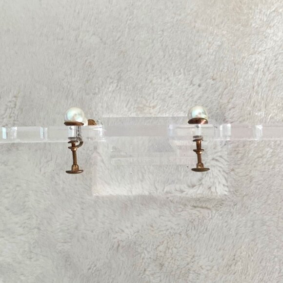 Vintage 60s Gold Tone Faux Pearl AB Crystal Drop Screw Back Clip Earrings Retro - Picture 6 of 8